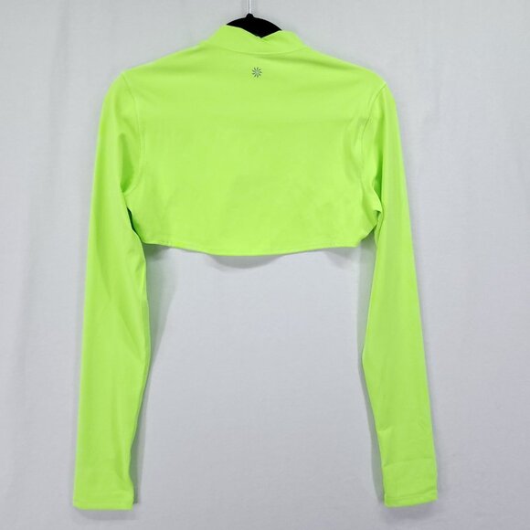 Athleta Cropped Top Size XS Eclipse Shrug Long Sleeve Neon Yellow Athletic Shirt - Picture 2 of 12